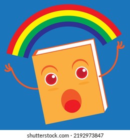 ilustración gráfica vectorial de un personaje de libro con un arco iris sobre él. ya sea para niños o productos relacionados con ellos.