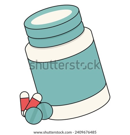 vector graphic illustration of a bottle of medicine, narcotics, pills, capsules