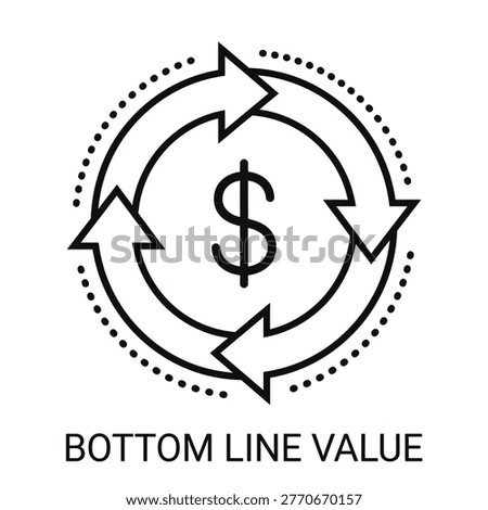 Vector graphic illustration of Bottom Line Value Business Concept Vector Icon, Black Line Art Style, Money, Finance, Investment, Growth Symbol for Financial Reports and Presentations Vector
