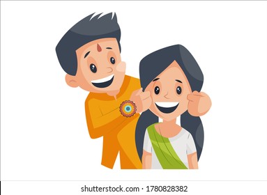 Vector graphic illustration. Brother is pulling his sister's cheek. Individually on a white background.	