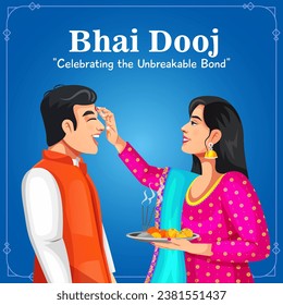 Vector graphic illustration. Brother and sister celebrating Bhai Dooj. Creative banner design template