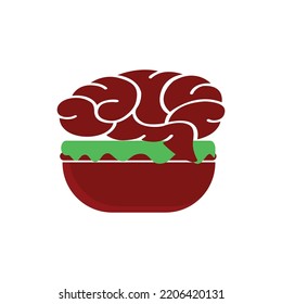 Vector Graphic Illustration Of Burger And Brain Logo Suitable For Fast Food Restaurants And More.