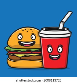 Vector graphic illustration of burger and soft drink good for marketing purposes, sticker making ,etc.
