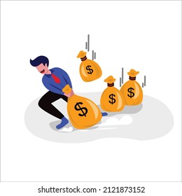 Vector Graphic Illustration Of Businessman Cartoon Character In Money Rain. Move Money ,Suitable For Any Content About 