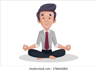Ilustración gráfica vectorial. El hombre de negocios está haciendo meditación. Individualmente sobre fondo blanco.	