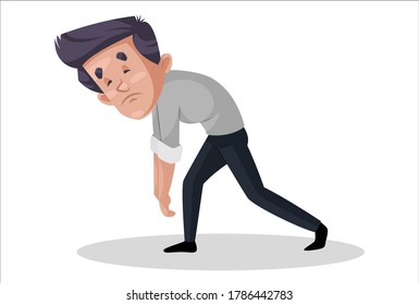 Vector graphic illustration. Businessman is very tired. Individually on white background.