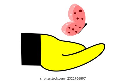 Vektorgrafik des Schmetterlings auf der Hand. schöner Schmetterling, der auf der Hand fliegt