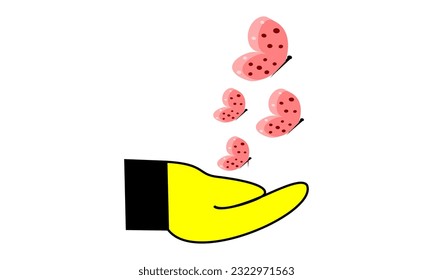 vector graphic illustration of butterfly on the hand. beautiful butterfly thats flies on the hand