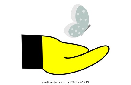 vector graphic illustration of butterfly on the hand. beautiful butterfly thats flies on the hand