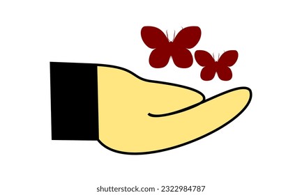 vector graphic illustration of butterfly on the hand. beautiful butterfly thats flies on the hand