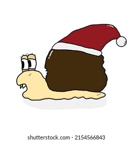 vector graphic illustration of cartoon big snail with cute christmas hat