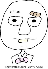 vector graphic illustration of a cartoon sketch of a man's face with a bow tie, suitable for sketchbooks, drawing books etc.