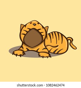 The vector graphic illustration with the cartoon style with the soft pastel colors tone animal with no face wearing a tiger hoodie.