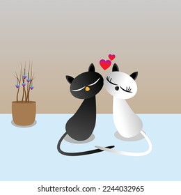 Ilustración gráfica vectorial de un gato en el día 01 de San Valentín