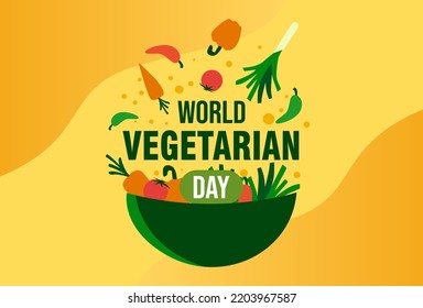 Ilustración gráfica vectorial de la celebración del Día Mundial de la Vegetariana. Diseño para web, banners, fondos, fondos de pantalla, carteles, volantes, presentaciones, etc.