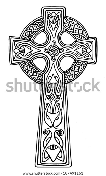 Vector graphic
illustration of a Celtic Cross, highly detailed with Irish
traditional and Art Nouveau
influences