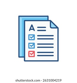 Ilustración gráfica de Vector de una lista de verificación con marcas de verificación azules y una roja. Icono plano con líneas y la letra A.