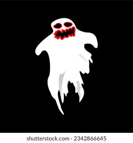 Vector graphic of illustration of cloth ghost. Flying Ghost. Halloween scary ghost monster. Cute spooky cartoon character. Holiday Silhouette. Trendy hand drawn Vector illustration. All elements etc.