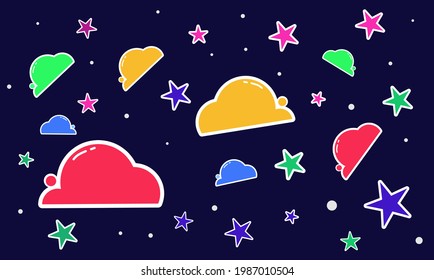 vector graphic illustration of cloud and star pattern at night with colorful colors.banner template background.cute design