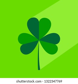 Vector graphic illustration with clover leaf. Green icon with long shadow.