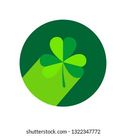 Vector graphic illustration with clover leaf. Green icon with long shadow.