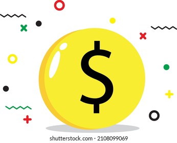 Ilustración gráfica vectorial de una moneda con formas decorativas
