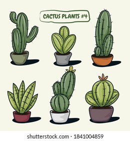 Vector graphic illustration of colorful cactus collection. Part 4