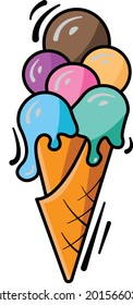 Vector graphic illustration of an colorful ice cream with unique flavors. Fit for ice cream products, etc.