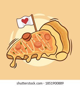 Vector graphic illustration of a colorful slice of delicious pizza