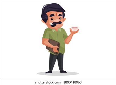 Vector graphic illustration. Confectioner is showing card for payments. Individually on a white background.	
