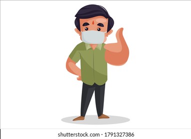 Vector graphic illustration. Confectioner wearing mask and showing thumbs up. Individually on a white background.