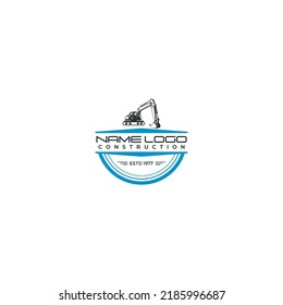 vector graphic illustration of a construction company logo with tractor car and dam car icons.