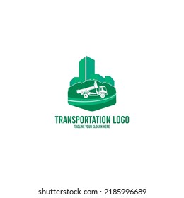 vector graphic illustration of a construction company logo with tractor car and dam car icons.