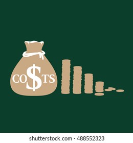 Vector graphic illustration of costs in dollars - Costs reduced concept