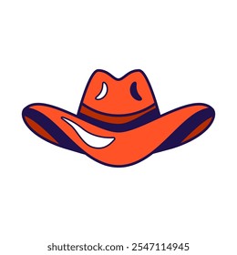 Vector graphic illustration of cowboy hat in cartoon style. Stylish retro headdress. Headwear for party or carnival. The icon is perfect for web design, decorative elements, print, stickers, or social