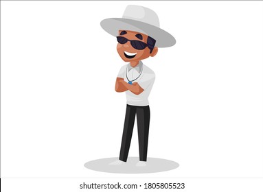 Vector Graphic Illustration. Cricket Umpire Is Wearing Sunglasses And Laughing. Individually On White Background.