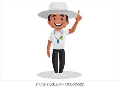 Vector graphic illustration. Cricket umpire is giving an out signal with a hand during the match. Individually on white background.