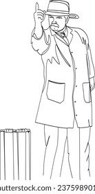 Vector Graphic Illustration of Cricket Umpire Signaling Out During Match, Cartoon Illustration of Cricket Umpire Hand Signal - One Line Sketch Drawing