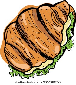 Vector graphic illustration of a croissant on a 
white isolated background