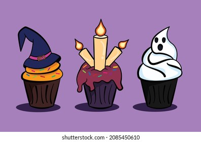 Vector graphic illustration of cupcakes with halloween themed. Suitable for food products with halloween themed.