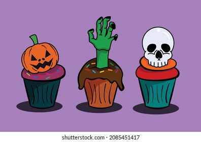 Vector graphic illustration of cupcakes with halloween themed. Suitable for food products with halloween themed.