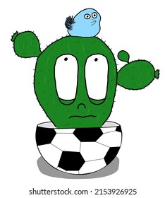 vector graphic illustration of a cute cactus with a bird on its head. Perfect for picture books, apps etc.