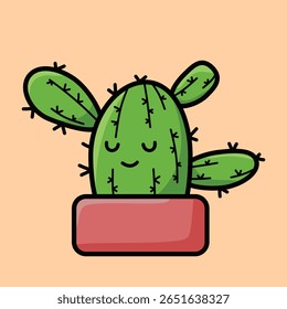 Vector graphic illustration of cute cactus in pot with calm expression