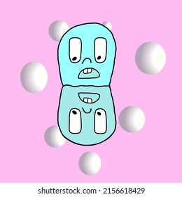ilustración gráfica vectorial de muñeca de dibujos animados lindo con bolas en la parte posterior