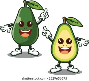 Vector graphic illustration of cute cartoon avocado showing health. Perfect for nutritional products, fun and healthy avocado cartoon character illustrations, etc.