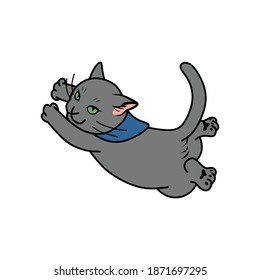 vector graphic illustration of cute cat animal mascot jumping to catch prey
