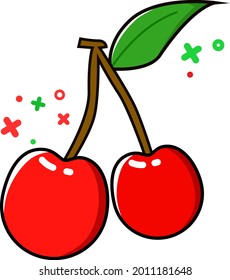 vector graphic illustration, cute cherry fruit in cartoon style, children illustration, trend 2021