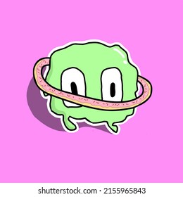 vector graphic illustration of a cute green logo with donuts ring. suitable for packaging, websites, apps etc.