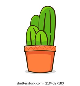 vector graphic illustration of a cute green cactus with an orange pot. Suitable for stickers, children's t-shirts, book stickers, fridge magnets, etc.