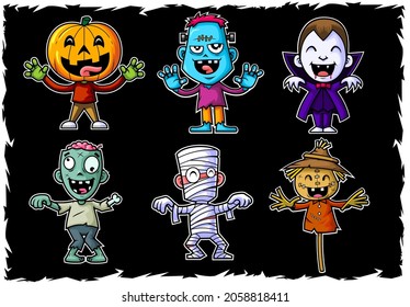 Vektorgrafik süßer Horror-Halloween-Figuren für die Grußkartenmaskotte oder das Logo von Halloween